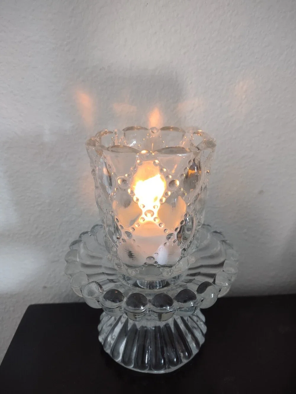Fairy Lamp Footed Base And Scalloped Diamond Cut Dome